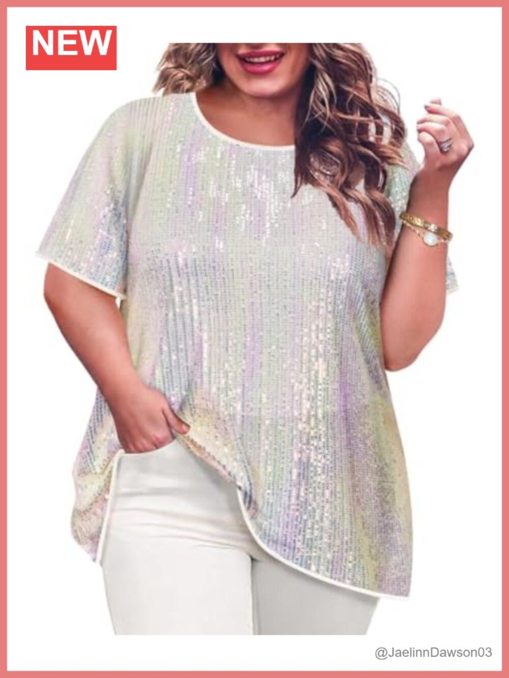 Plus Size Sequin Tunic Top Short Sleeve Crewneck Sparkly Party Blouse